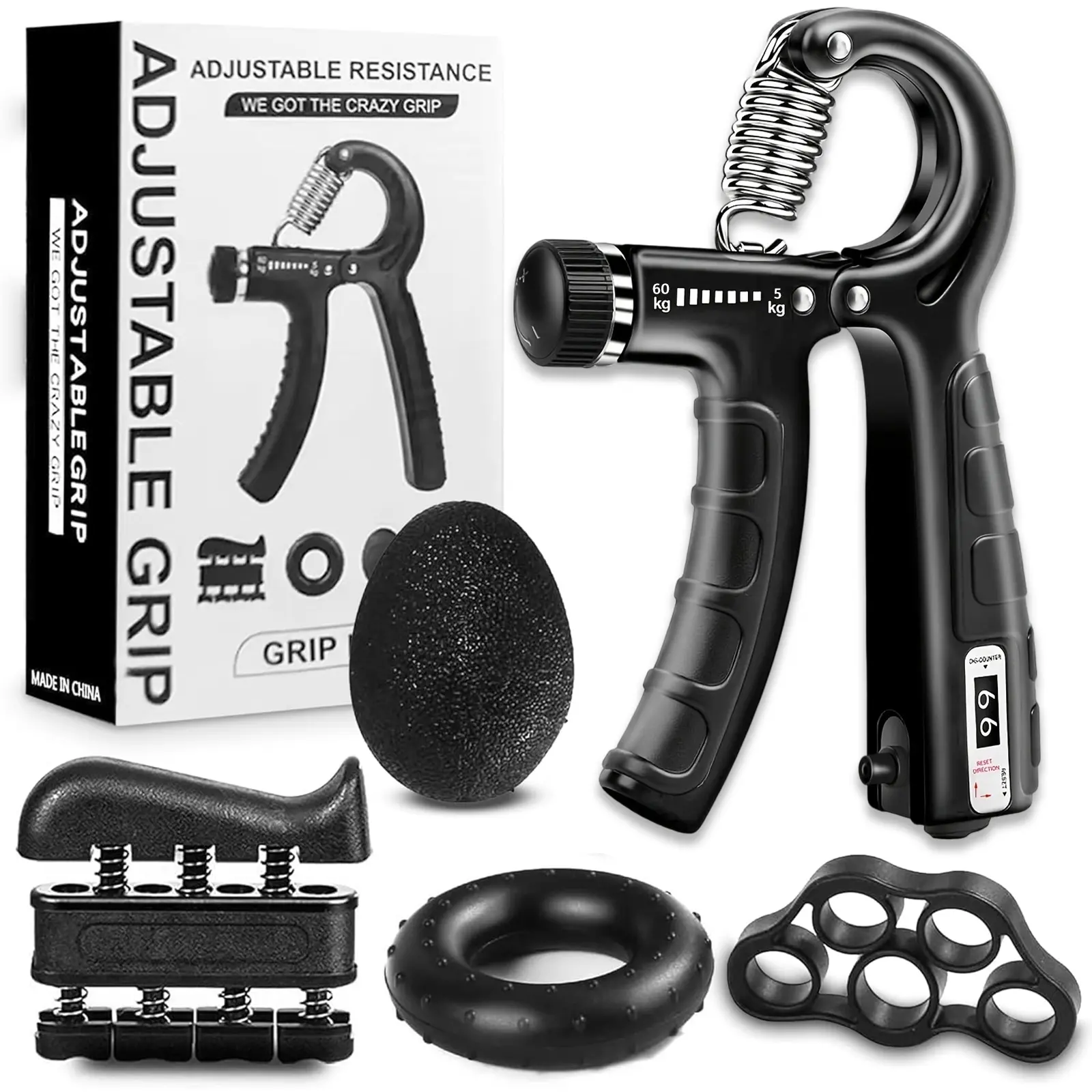 Adjustable Grip Strengthener Kit, 5-in-1 Forearm Exerciser & Workout Hand Gripper for Men, for Strength & Grip Training, Hand Grips For Strength Training