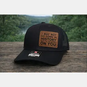 Go Down In History Leather Patch Trucker Hat – Funny Adult Humor Hat, Mesh Back Snapback, Gift for Men, Husband, Boyfriend or Dad