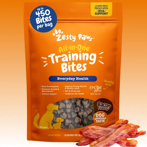 Zesty Paws All-in-One Training Bites for Puppies & Adult Dogs Soft Chew Immune Support Dog Treats with Omega 3 6 Fatty Acids for Skin Coat Supplements