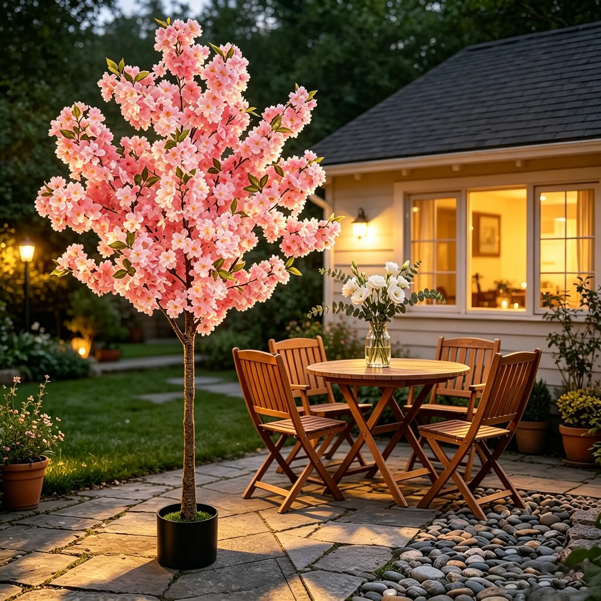 DLDA 5FT Decorative Artificial Pink Cherry Blossom Tree - Lifelike Silk Sakura Floor Plant, No-Maintenance Colorfast Fake Tree, 2-Minute Easy Assembly, Sturdy Cement Base, Home Decor Items for Room Decorations, Whimsical Girl Room Decor, Sunroom, Flash Sa