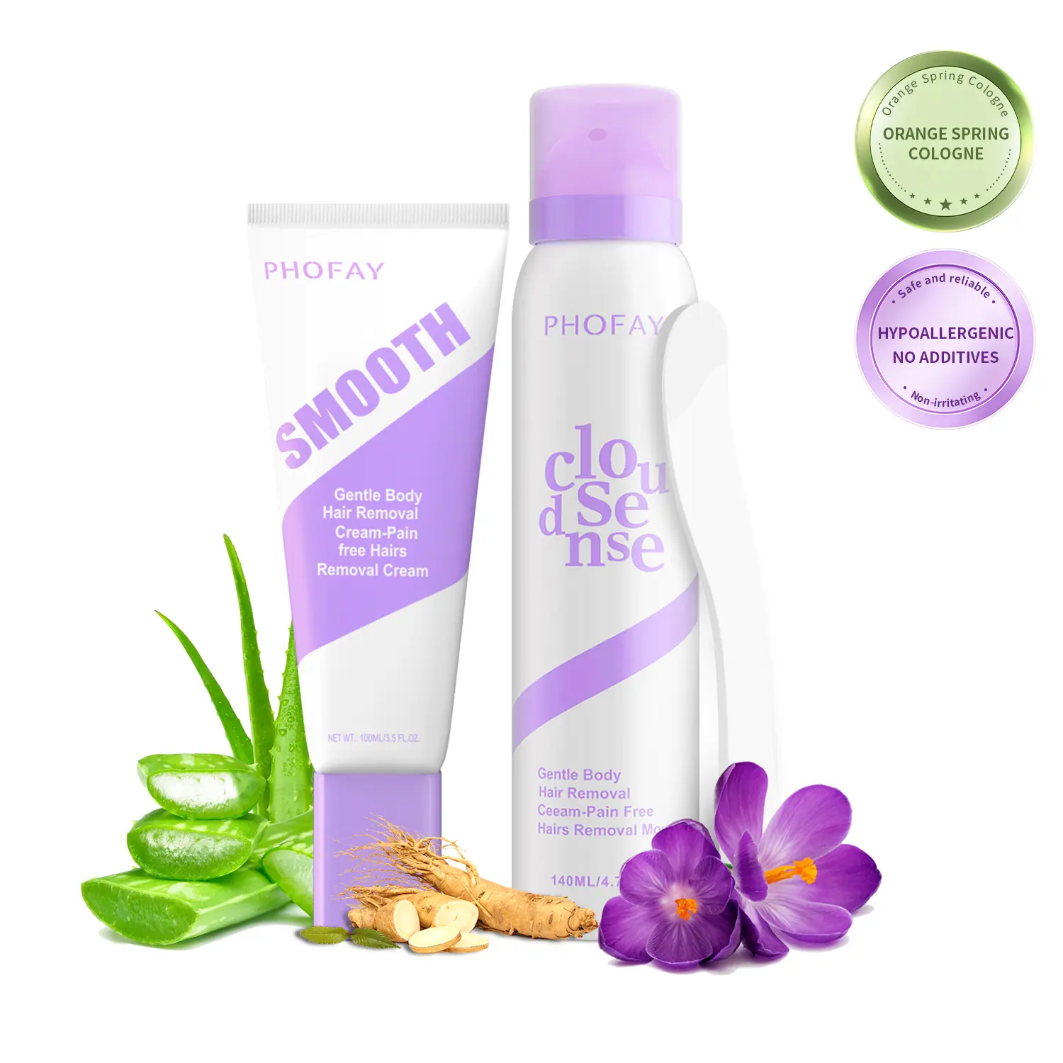 PHOFAY Bikini Pain-Free Hair removal spray  for Sensitive Skin，Hypoallergenic Formula -Gentle & Fast-Acting Hair removal spray，Ginseng、Aloe & Hyaluronic Acid for Soothing Care,Suitable for Men & Women,backtoschool