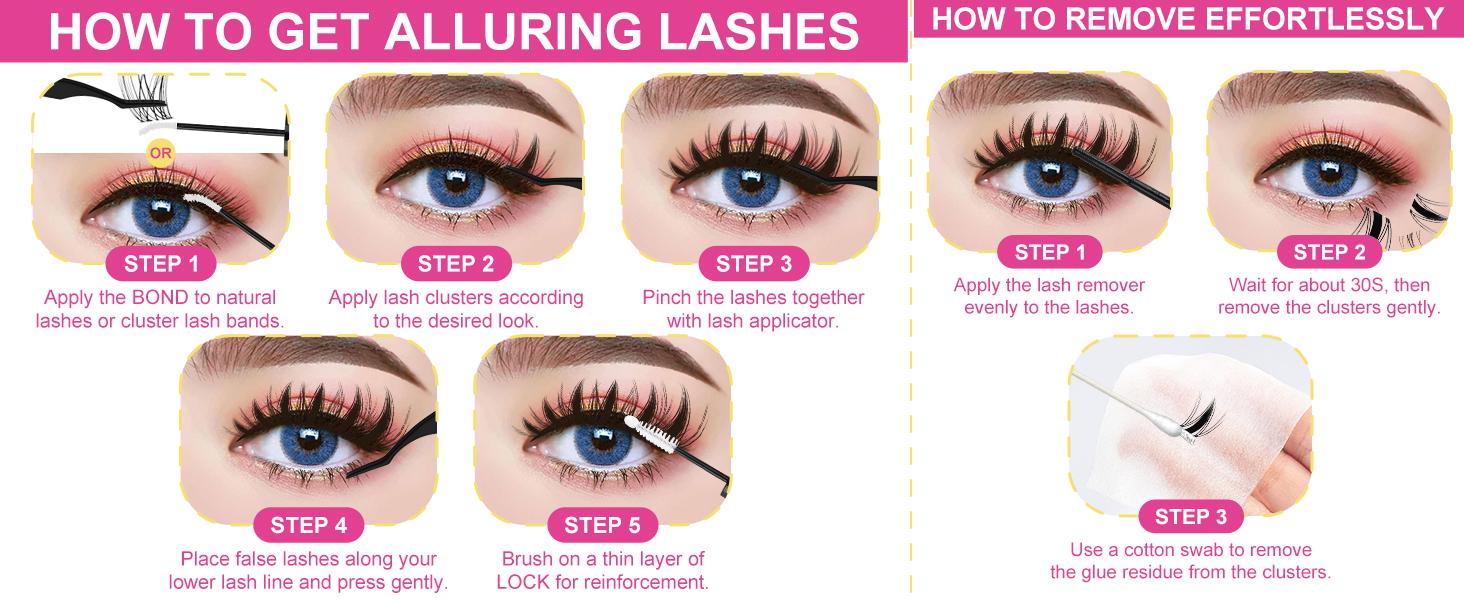 WiWiLink Sunset Wanna Be Freya Manga Lashes Cluster C D Curl DIY Lash Extension Kit and Lash Clusters 8-18mm with Bond Seal and Remover - Ultra-Thin Transparent Bands, Lash Magic Anime False Lash Extension Kit Makeup Cosmetic Makeup Individual Eyelash