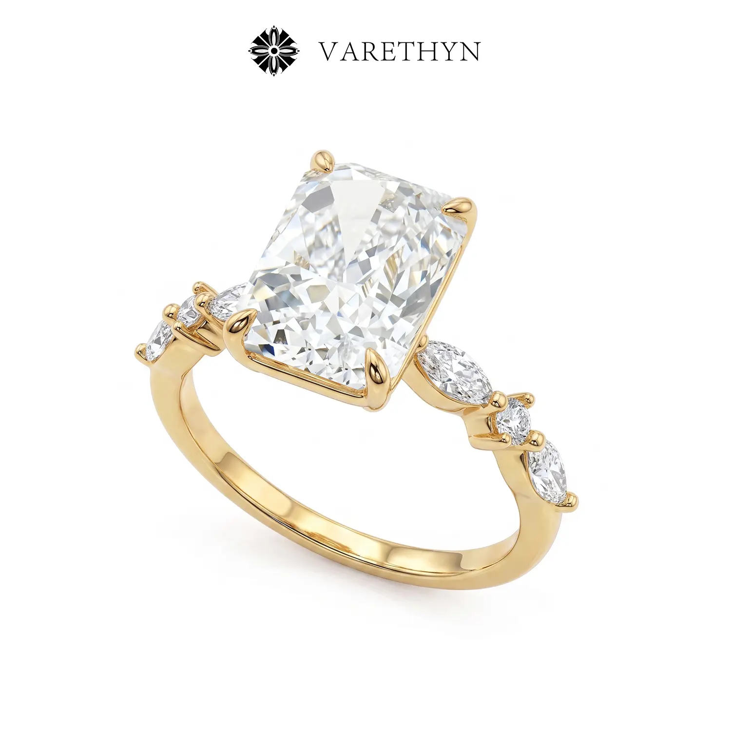 Women's 3CT Radiant Cut Artificial Gemstone Engagement Jewelry Ring, 14K Gold-White Gold Plated Bridal Wedding Gemstone Set Ring E5, Jewelry Rings