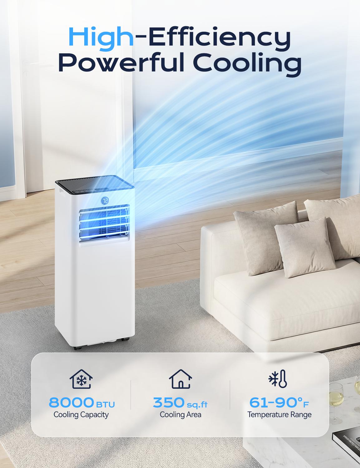 TEHANLD Portable Air Conditioner,8000 BTU for Rooms up to 350 Sq. Ft.,AC Unit with Built-in Cool, Dehumidifier , Fan&Sleep Modes,Remote Control and Window Mount Kit Included, White TEHANLD Portable Air Conditioner,8000 BTU for Rooms up to 350 Sq. Ft.,AC Unit with Built-in Cool, Dehumidifier , Fan&Sleep Modes,Remote Control and Window Mount Kit Included, White