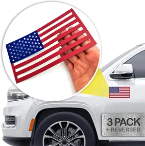 Premium American Flag Magnets for Trucks and Cars (3 Pack) + Bonus Reverse Design| Magnetic US Flags Cut-Out| Powerful Magnet - Will Never Fall Off Your Vehicle| Red & Blue| Not for Aluminum Cars
