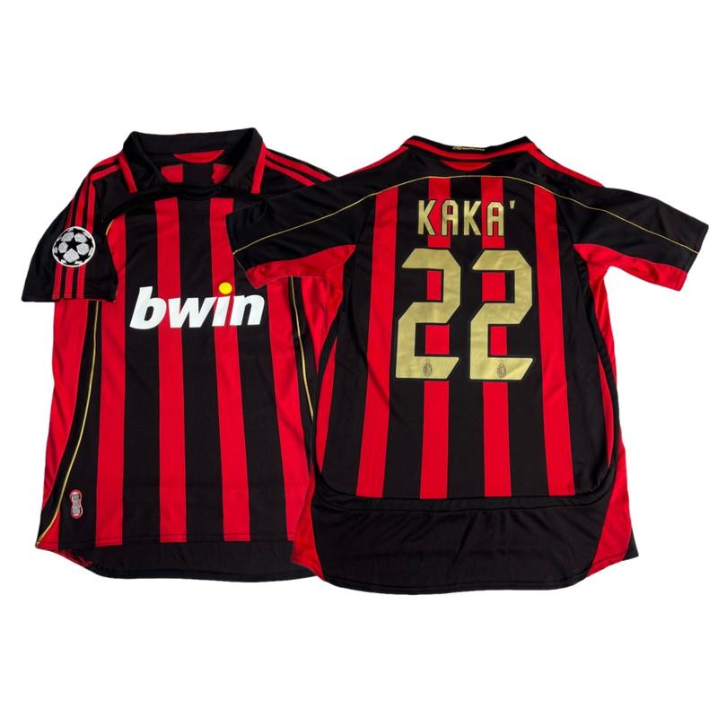 06 07 AC Home Retro Soccer Jersey KAKA 22# Fan Edition Long Sleeve Jersey Black Red