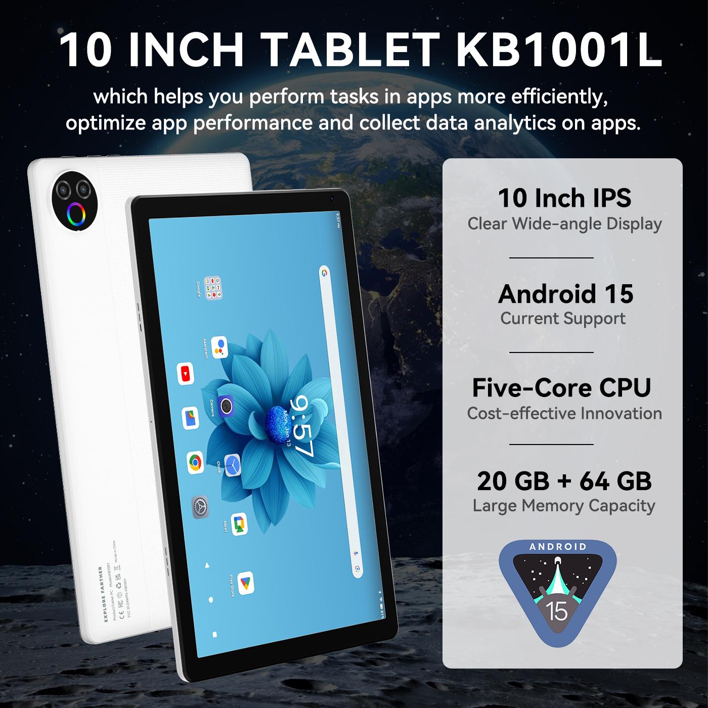 10.1-Inch 2-in-1 Tablet for Home & Daily Use, Android-Based System, 64GB Storage with TF Card Expansion, 1280×800 Display, Includes Keyboard, Mouse, Case, Stylus & Headphones