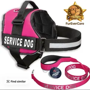 [FurEverCare] Industrial Puppy Service Dog Vest with Hook and Loop Straps and Matching Service Dog Leash Set - Harnesses from XXS to XXL - Harness Features Reflective Patch and Comfortable Mesh Design