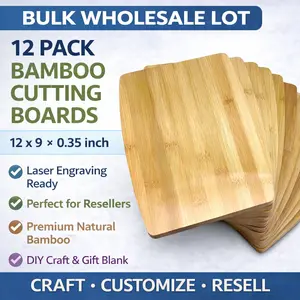 12 Pack Bamboo Cutting Boards Bulk Wholesale Lot – Laser Engraving Blanks 12x9 Charcuterie Boards for Resale, Crafting, Wood Burning & DIY Gifts