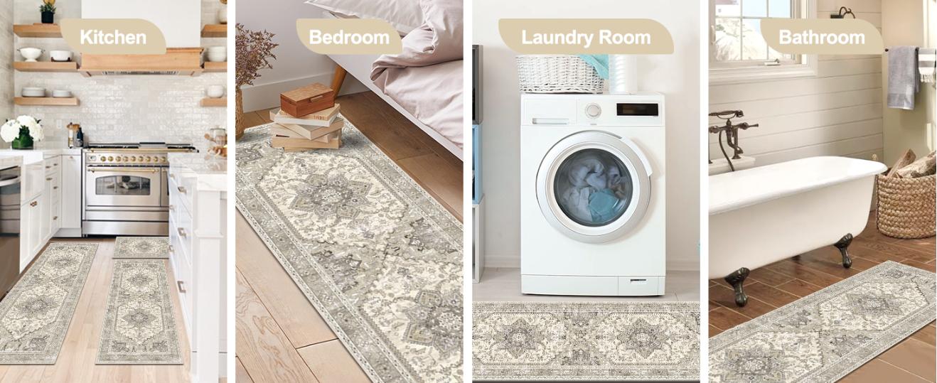 LOKHOM Vintage Kitchen Rug Sets of 3 Soft Non Slip Mats Washable Runner Rugs Farmhouse Rug Vintage Decor Original Family Home Set Bohemian Style 20"x32"+20"x48"+20"x59" Polyester TPR Backing Durable Practical LOKHOM Vintage Kitchen Rug Sets of 3 Soft Non Slip Mats Washable Runner Rugs Farmhouse Rug Vintage Decor Original Family Home Set Bohemian Style 20"x32"+20"x48"+20"x59" Polyester TPR Backing Durable Practical