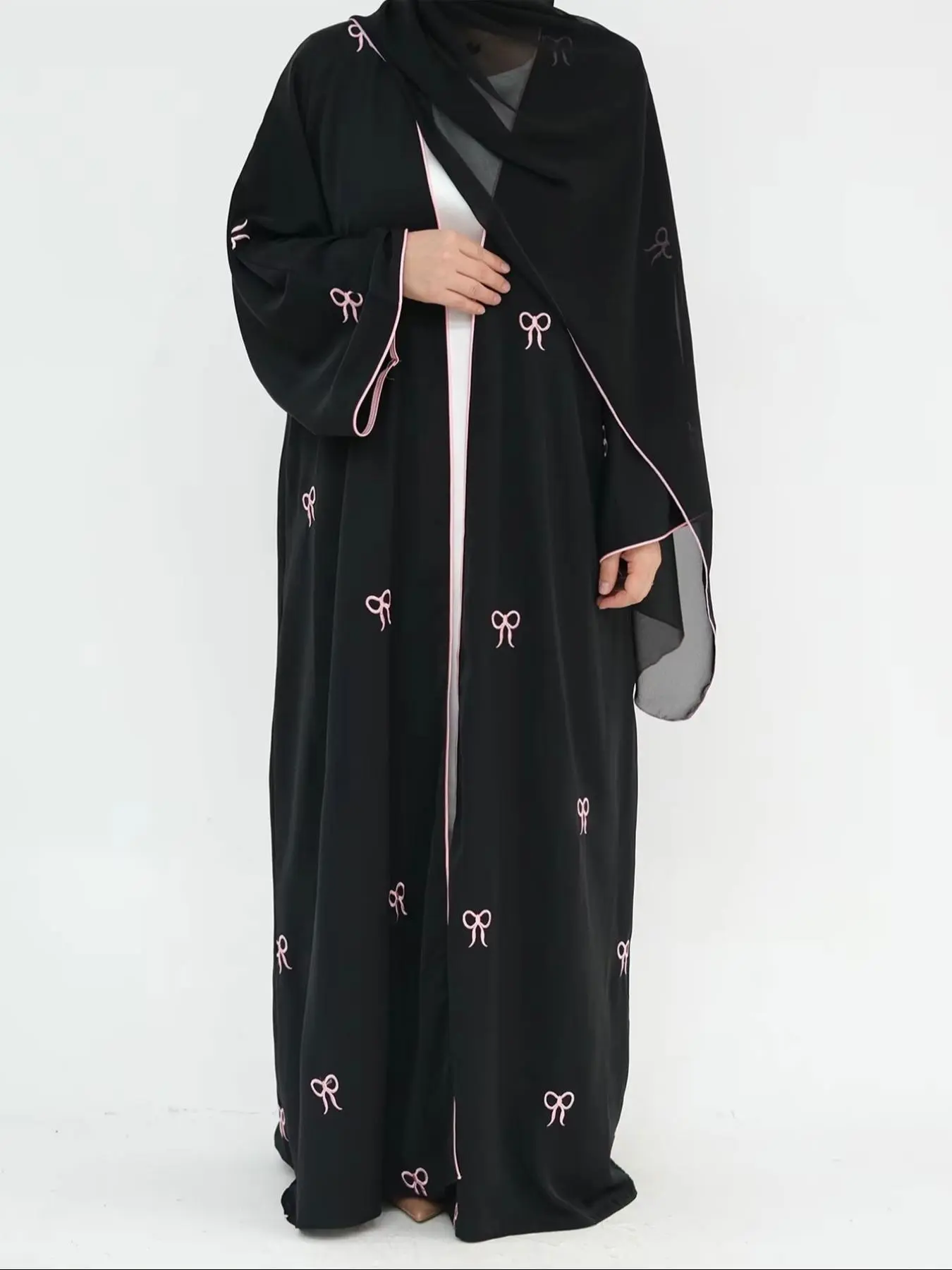 Women's Embroidery Abaya, Elegant Long Sleeve Open Front Modesty Abaya for Women, Ladies Islamic Clothing for All Seasons, Abayas for Eid, Muslim Abaya, Islamic Modesty Clothes