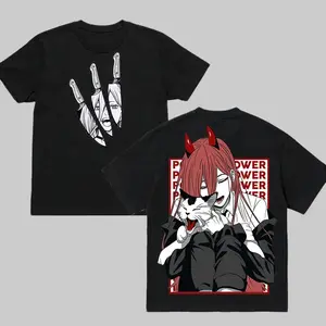 Power - Chainsaw Man Crew Neck Short Sleeve Anime Graphic Double-Printed Cotton T-Shirt Unisex Breathable Streatwear Casual Pure Color Tee