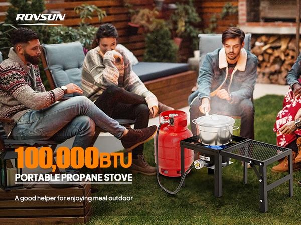 ROVSUN 100,000 BTU Propane Stove with Foldable Side Shelf, Single Burner Gas Stove for Outdoor Cooking with Regulator, Perfect for Camping, Tailgating, Turkey Frying, Seafood Boiling & Home Brewing,TikTokShopBlackFriday