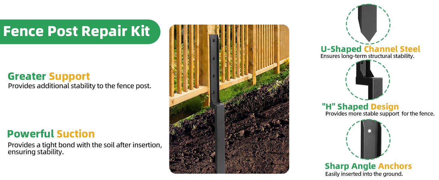Fence Post Repair Kit, 33.5 Inch Heavy Duty Steel Anchor Stakes, One-Piece Fence Post Repair Stakes, Thickened Rustproof Anchor Ground Spike for Repair Tilted Broken Wood Posts Support