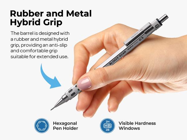 Nicpro 3Pack Blocky Gear 0.7 mm Metal Mechanical Pencils Set with Case, Lead Drafting Pencil with 8 Tube (480Pack) Lead Refills(HB 2B), 4 Erasers, 18 Eraser Refills for Art Writing, Sketching Drawing