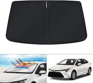 Canvcle Custom Fit Windshield Sun Shade for Toyota Corolla 2014-2025 Full Coverage UV Protection Foldable Silver Black 240T Reflective Fabric