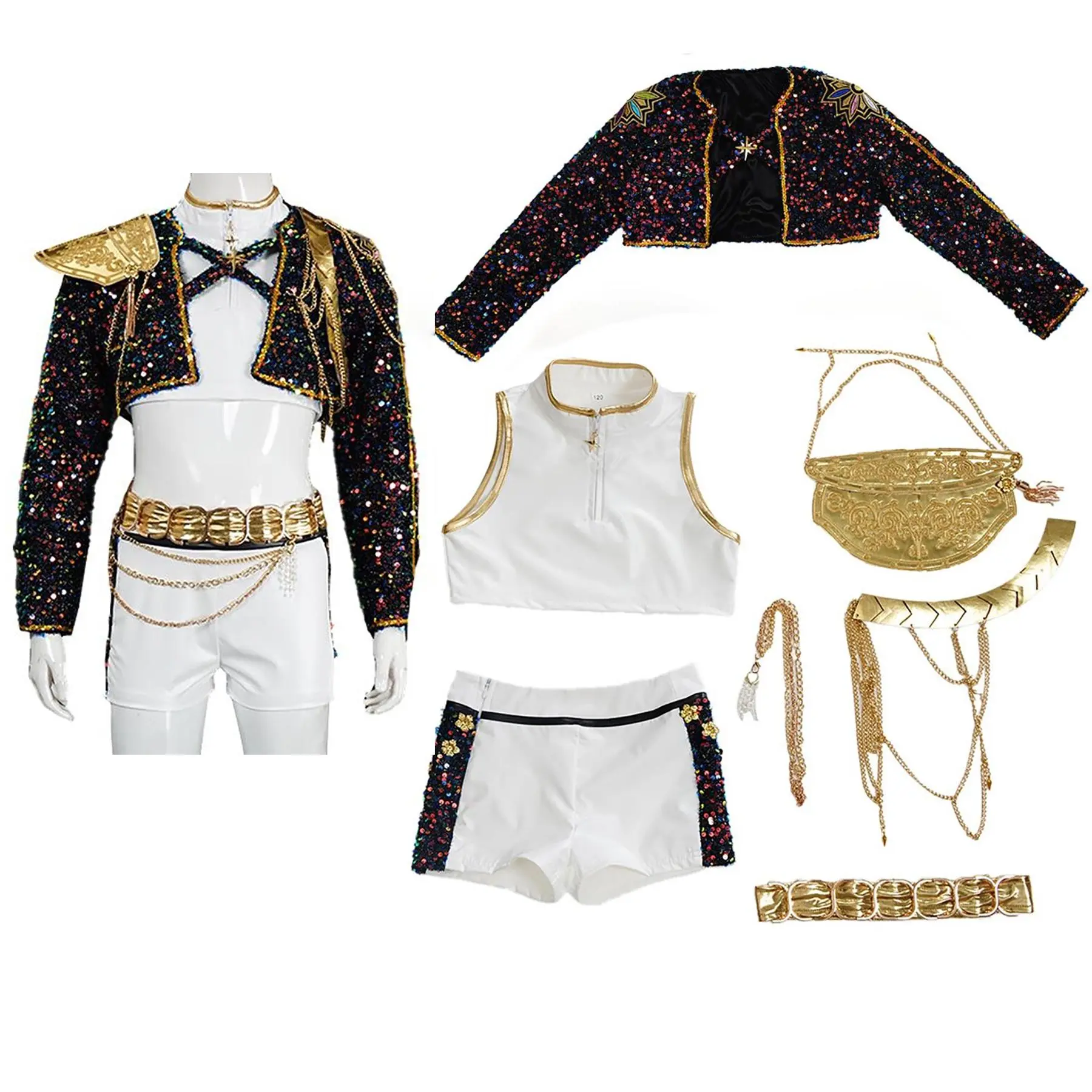 Halloween Cosplay Costume Set Halloween Play Party Glittering sequin colorful ornate accessories costume comfortable fabric superstar outfit, Home Party Supplies, Party Hats, Masks, Props & Costumes school performance