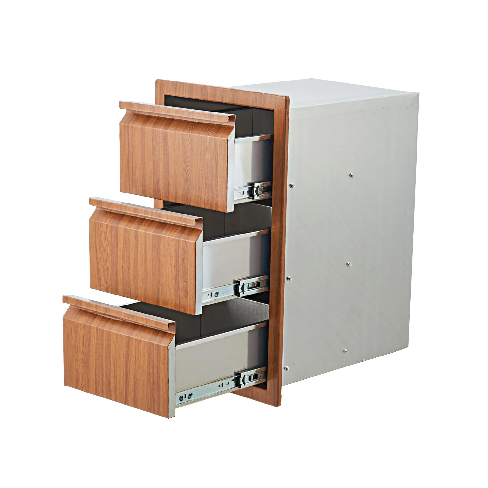 Triple Drawer Storage Cabinet for Outdoor Kitchen Island – Flush Mount Stainless Steel, Weather-Resistant & Durable – Easy Access Three-Layer Drawers, Model L18 – Golden Pomelo Color – Perfect for Patio, BBQ, & Outdoor Cooking – Keep Your Space Organized