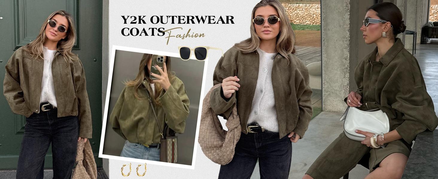SCUSTY Women's Faux Suede Bomber Jacket Oversized Streetwear Y2K Lapel Long Sleeves Motorcycle Coat SCUSTY Women's Faux Suede Bomber Jacket Oversized Streetwear Y2K Lapel Long Sleeves Motorcycle Coat