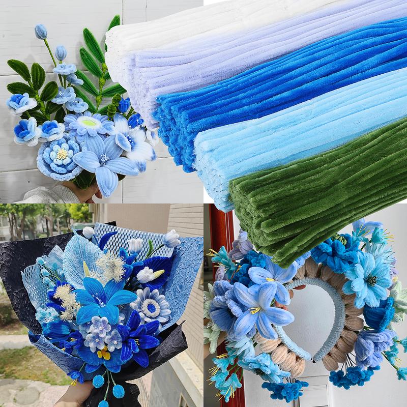 500 Pcs Blue Pipe Cleaners Craft 5 Assorted Colors Pipe Cleaners Bulk Chenille Stems for DIY Flower Making Kit with Floral Wires Gardening Tape Stamen