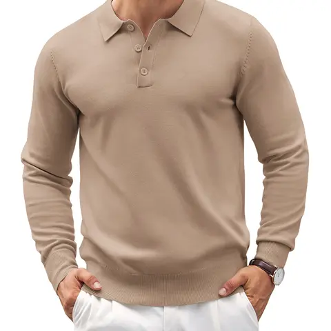 COOFANDY Men's Long Sleeve Knit Polo - Casual Button Down Golf Shirts for Men Formal Quarter