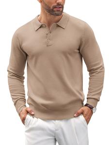 COOFANDY Men's Long Sleeve Knit Polo - Casual Button Down Golf Shirts for Men Formal Quarter