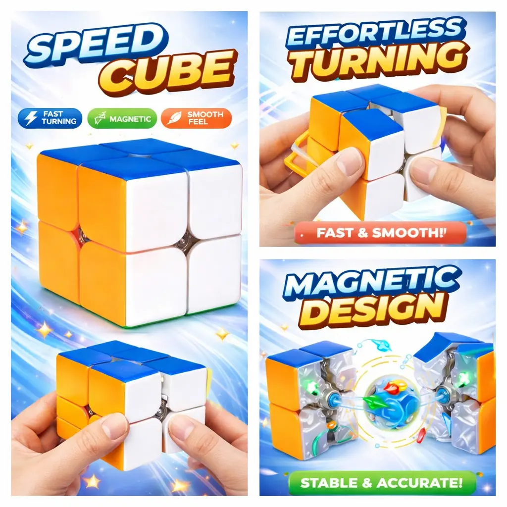 2x2 Magnetic Speed Cube, Durable & Stickerless Magic Cube with Ball Core, Dual Adjustment System, Enhanced Corner Cutting, Vibrant Compact Lightweight Beginner-Friendly Design for Smooth Stable Turning, Puzzle Fun Daily Practice