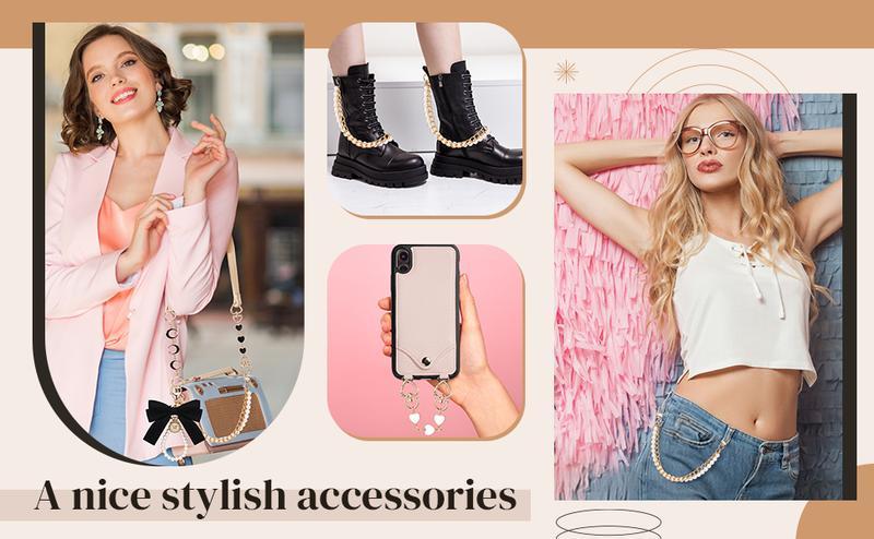 5 Pcs Bag Extender Chain Pearl Purse Chain Ribbon Bow Keychain Extender Bag Strap Purse Charms Accessories for Handbag