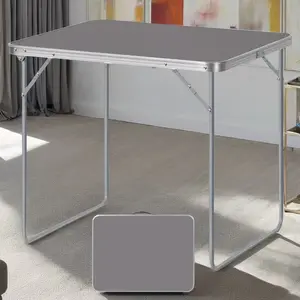 1pc Heavy-Duty Metal Folding Table - Portable Outdoor Patio Table with Sturdy A-Frame Design, Lightweight & Sturdy Construction for Camping, Garden, Balcony, Picnic - Space-Saving Foldable Table (White/Grey)