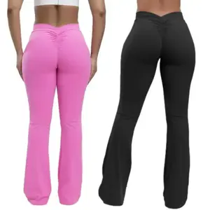 Women's High-Waist Flare Yoga Pants with Butt Lift Effect and Bell Bottom Style - V Back Scrunch, Stretchy Nylon & 25% Spandex, Machine Washable