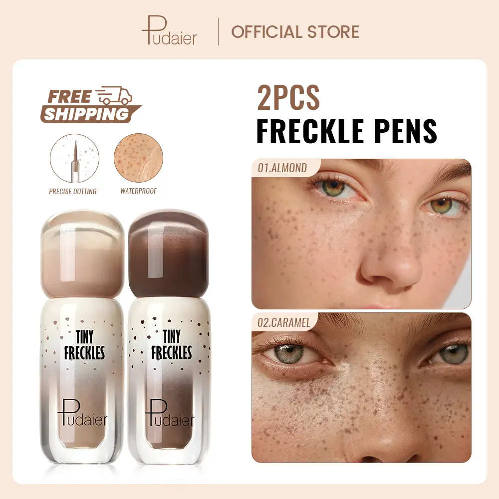 Pudaier Faux Freckles Pen, 2pcs in 02 Caramel - Waterproof Makeup Tool with Felt-Tip for a Natural, Buildable Sunkissed Finish, 02 Caramel*2Pcs, Freckle Pen, Face Makeup, Natural Look, Two Shades