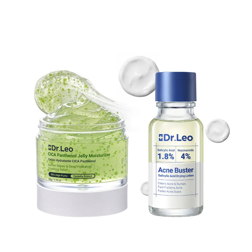 Dr.Leo Anti-Acne Skin Kit - Dual Action Acne Clearing Products: Salicylic Acid Spot Treatment & Lightweight Hyaluronic Acid Cream, Calms Redness, Barrier Repair, Sensitive Skin Morning Routine, Oil Control, Hydrating Lotion, Sulfur Moisturizer