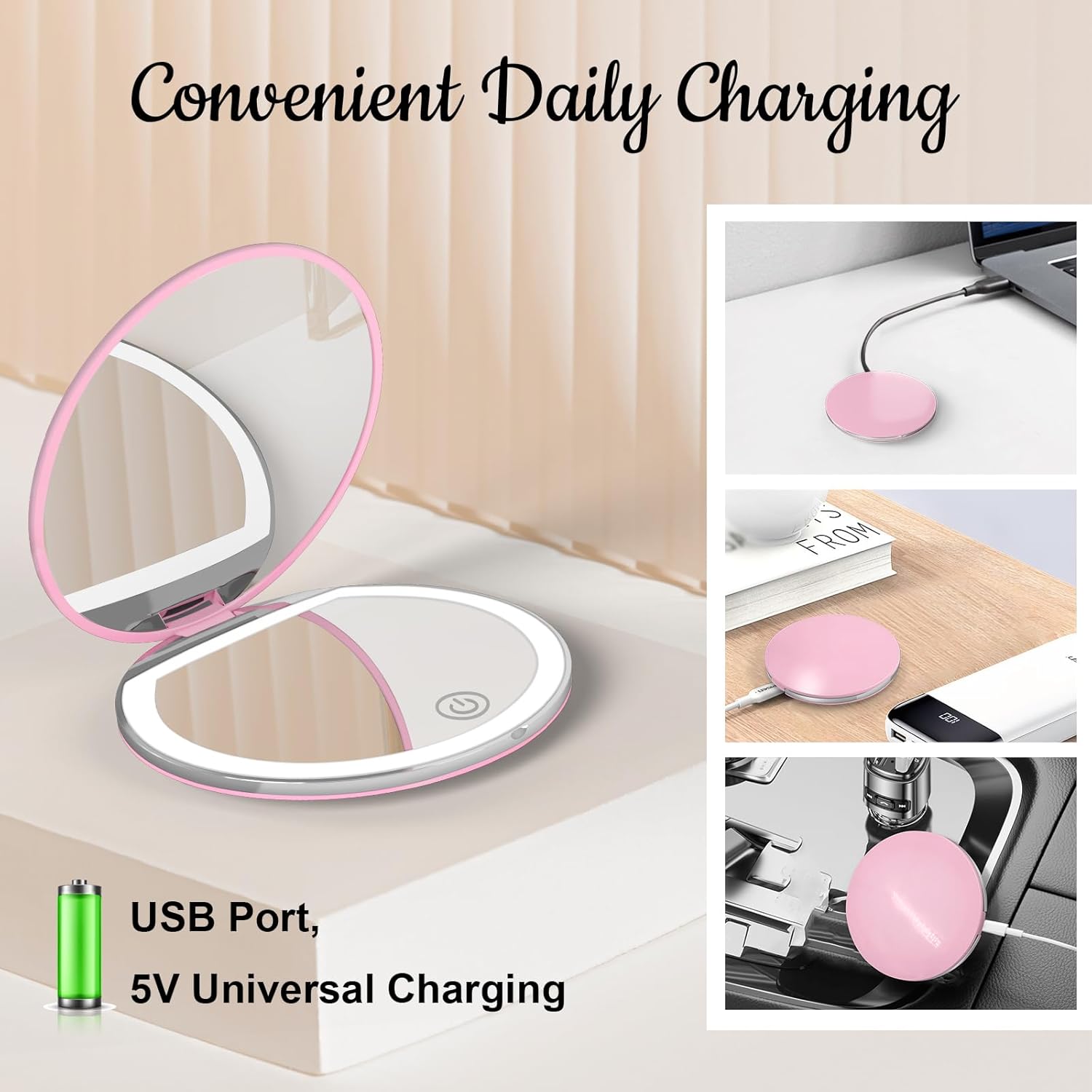 Mini Portable LED Light Makeup Mirror, Travel Foldable Rechargeable Mirror with LED Light, Compact Mirror for Women, Pocket Size Makeup Tools, 1 Count Glam Travel Hand Mirror Mini Portable LED Light Makeup Mirror, Travel Foldable Rechargeable Mirror with LED Light, Compact Mirror for Women, Pocket Size Makeup Tools, 1 Count Glam Travel Hand Mirror
