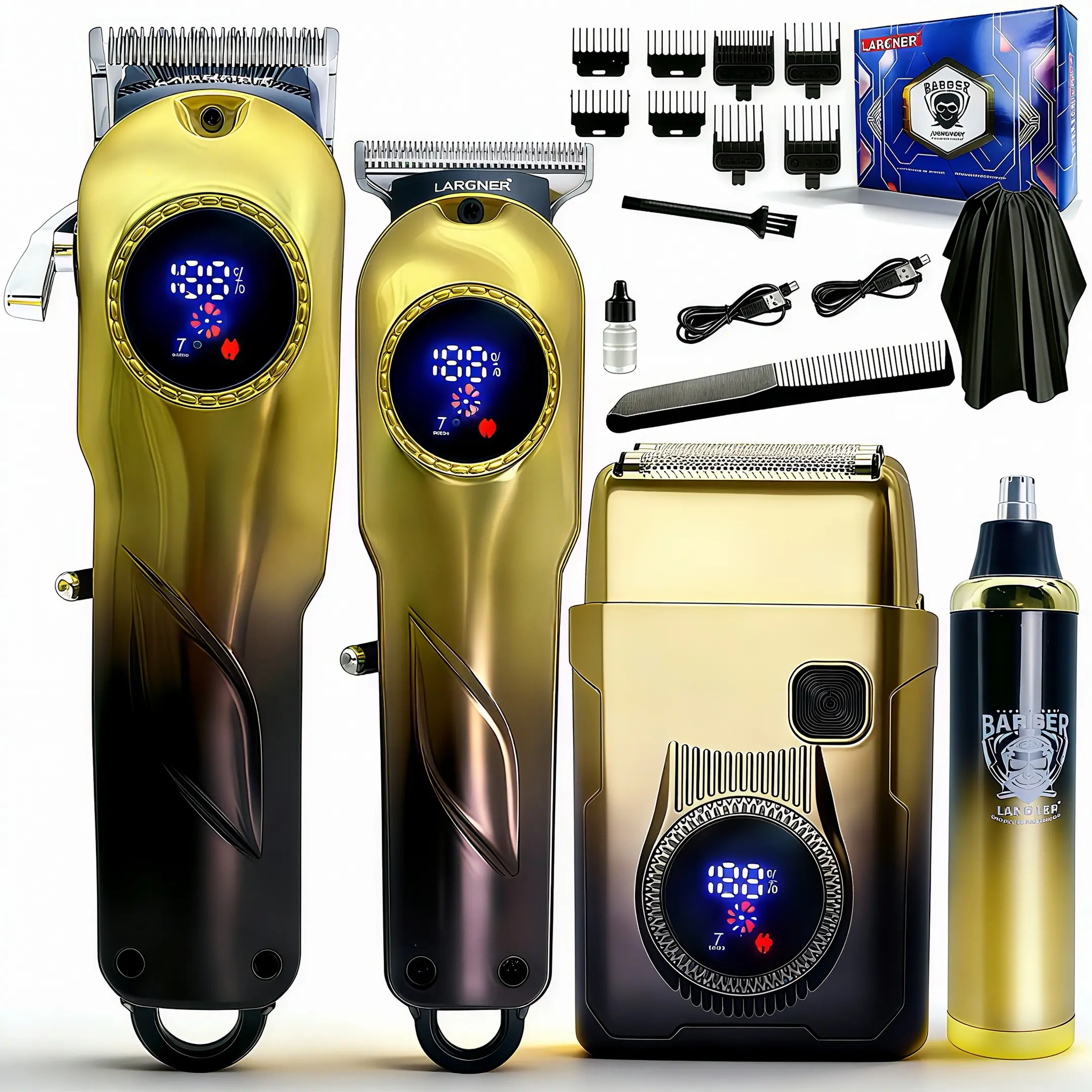 Men's Grooming Kit, Electric Shaver & Trimmer Set, Rechargeable Beard & Nose, Professional Facial Beauty Tools, Barber Kit
