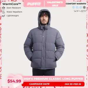 PUFFIT WarmCore Men's Premium Detachable-Hood Puffer Classic Lightweight Winter Coat, Windproof, Water-Repellent, Adjustable Drawstring Design