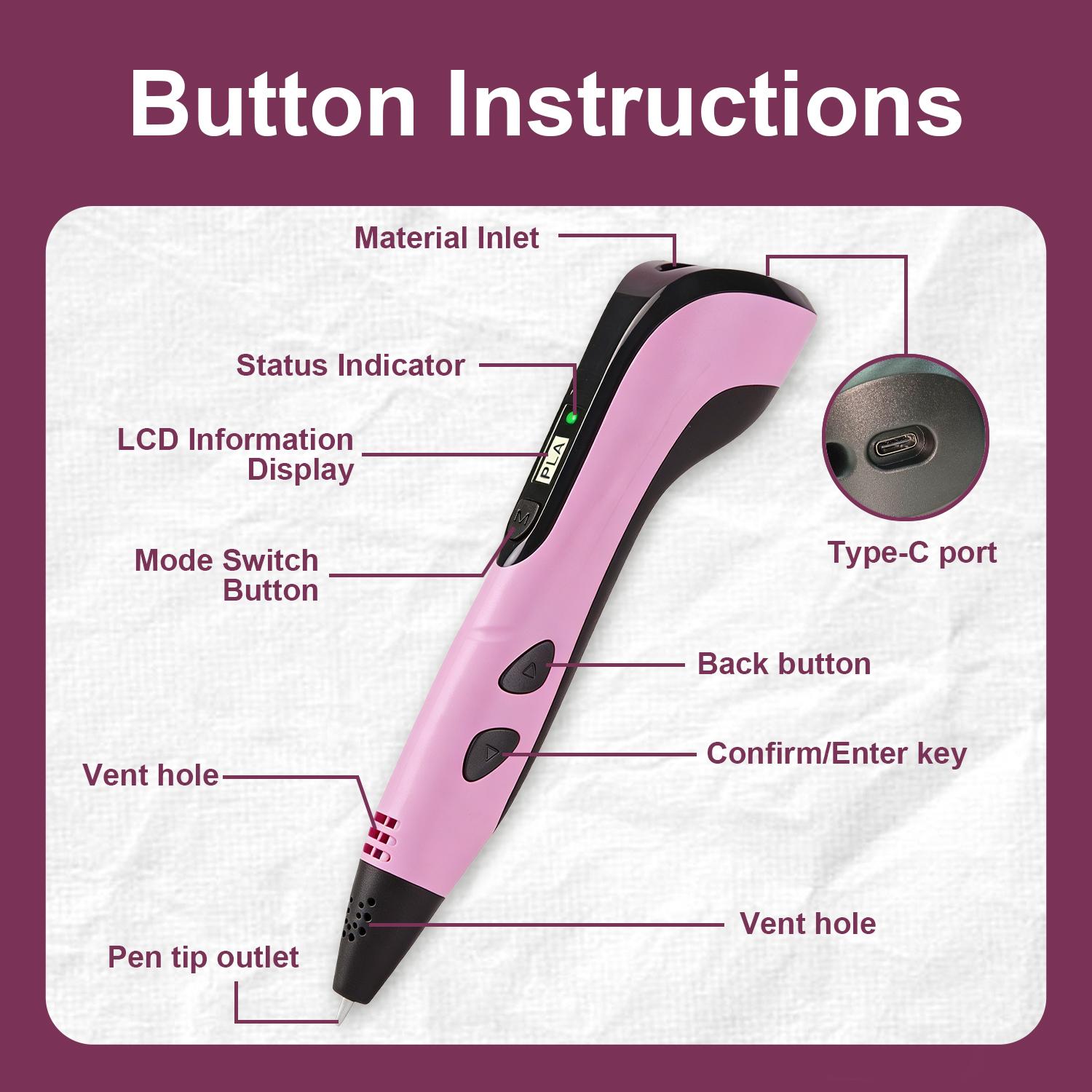 3D Printing Pen with Display, Includes 3D Pen, 3 Starter Colors of PLA Filament, ABS and PLA Compatible 3D Printing Pen, Creative DIY Gift for Kids and Children, Ideal gift for kids