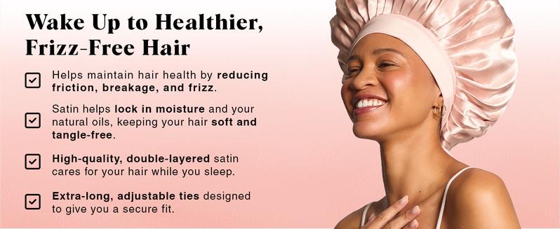 Kitsch Oversize Satin Bonnet for Sleeping - Silk Bonnet for Sleeping Women, Curly & Textured Hair, Large Jumbo Sleep Bonnets for Comfort & Protection, Wake Up with Beautifully Styled Hair - Blush