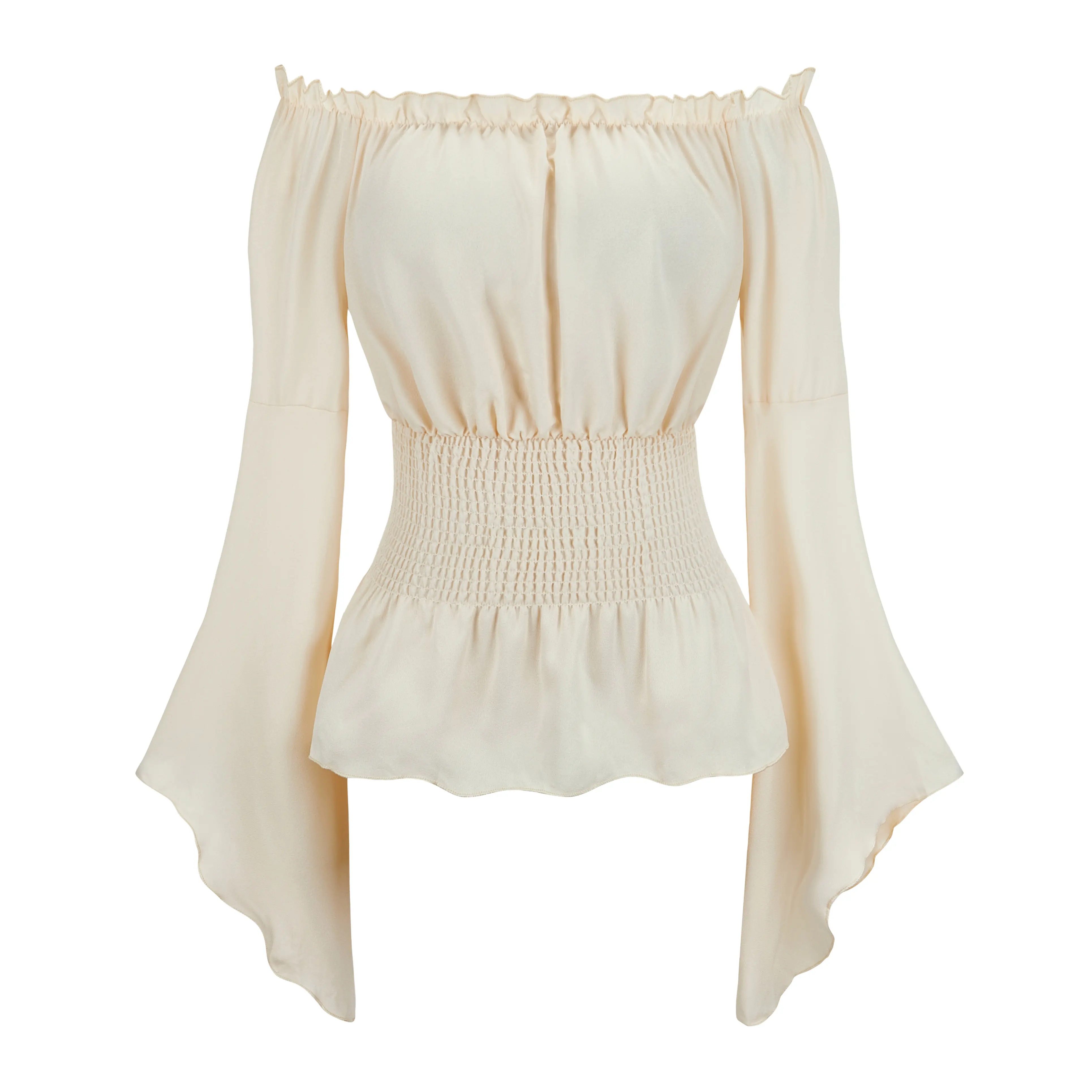Renaissance shirt Blouse Off Shoulder Trumpet Long Sleeve Peasant Tops Medieval Victorian Costume