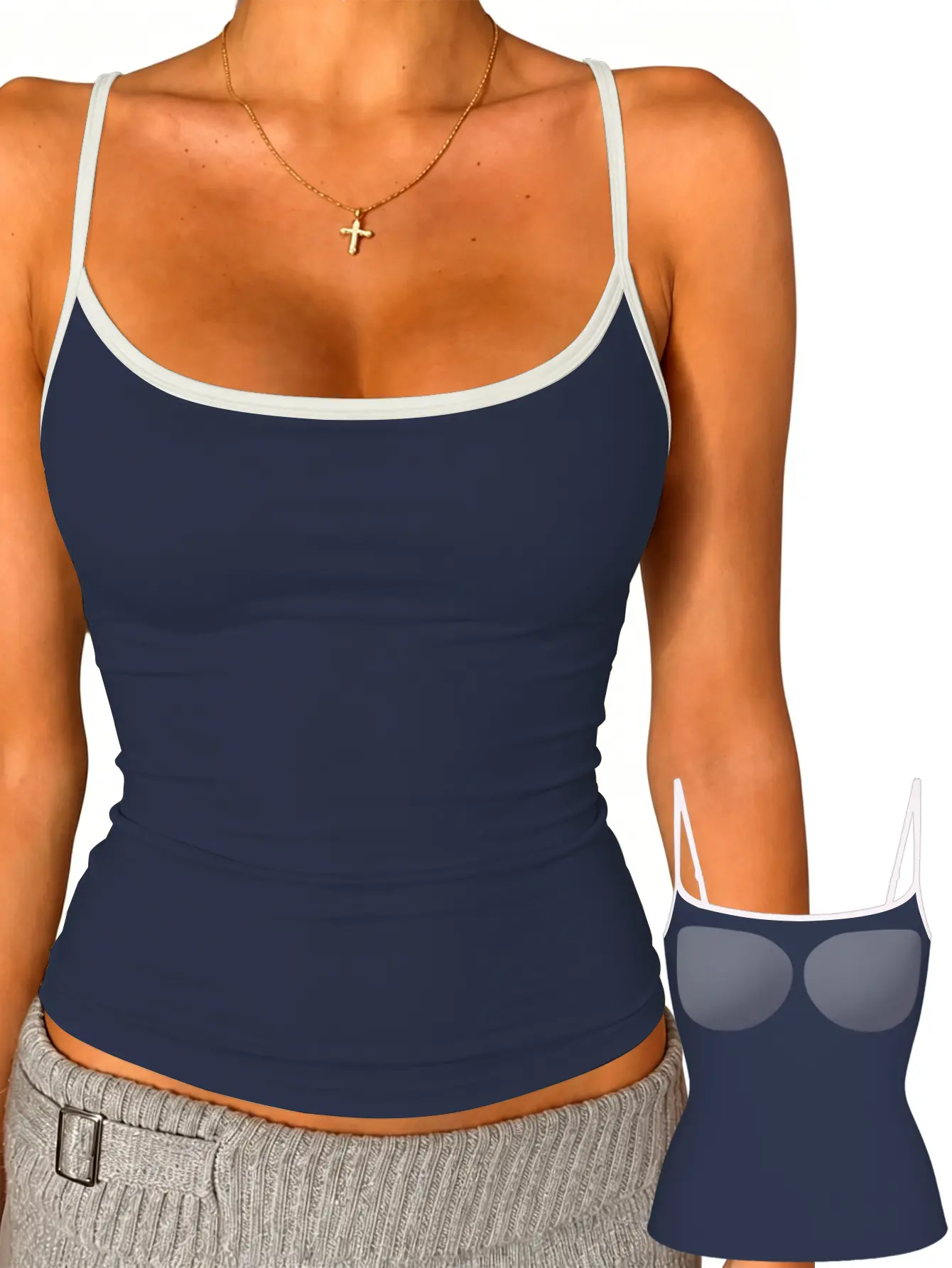 Danysu Padded Cami Tank Tops for Women Adjustable Straps Double Lined Square Neck No See Through Sleeveless Basic Camisole campingessentials