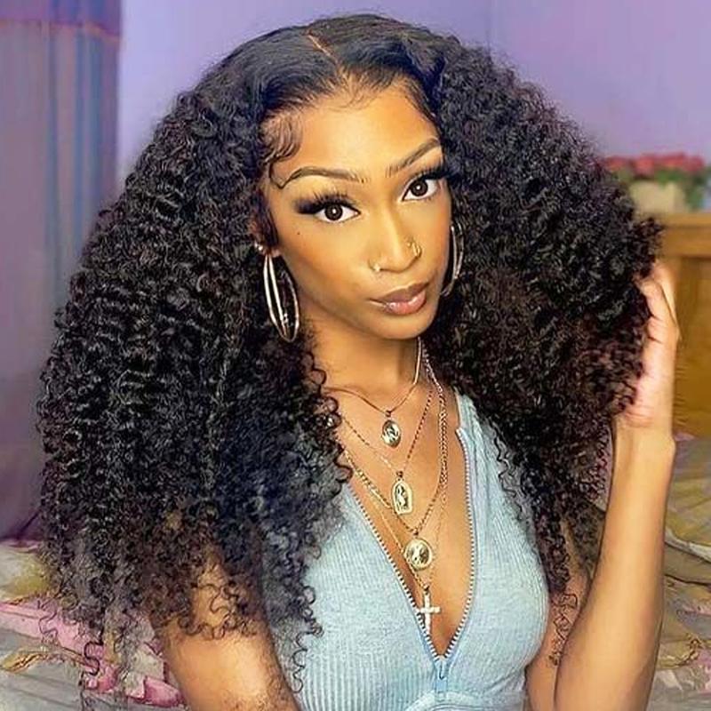 FORGIRL FOREVER Kinky Curly 13x4 Lace Front Human Hair Wigs For Black Women Pre-Plucked Afro Curly Transparent Lace Frontal Human Hair Wigs