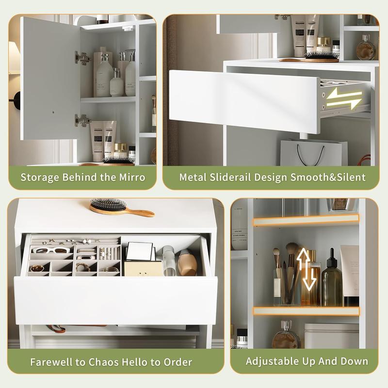 Modern LED Vanity Table, Makeup Desk with Mirror&Lights 3 Color Modes,Drawers&Shelves, for Girls Bedroom,Perfect Gift for Her – bedroom essential