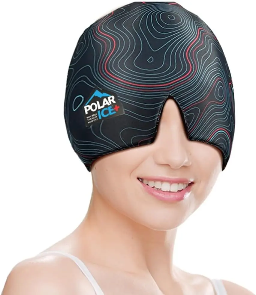 BrownMed Polar Ice Relaxation Mask & Headache Relief Cap with Adjustable Eye Cover, Soothing Hot & Cold Soft Gel Therapy for 360-Degree Migraine Relief, Self Care Products, Pain Relief