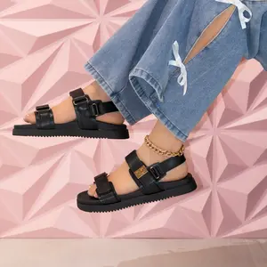 Daniela - Wide Fit Adjustable Double Strap Flat Sandals, Comfortable Summer Footwear, Stylish Casual Sandals, Versatile Everyday Shoes