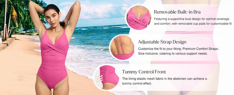 POPILUSH Ruched Cross-Front One-Piece Swimsuit Shapewear with Tummy Control Adjustable Straps High-Waisted Bathing Suit for Pool Beachwear POPILUSH Ruched Cross-Front One-Piece Swimsuit Shapewear with Tummy Control Adjustable Straps High-Waisted Bathing Suit for Pool Beachwear
