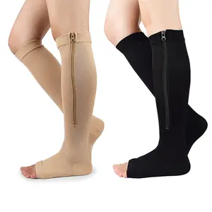 Zipper Compression Socks for Circulation Support - Open Toe Wide Calf Socks for Men & Women, Perfect for Travel, Long Hours Standing & Work