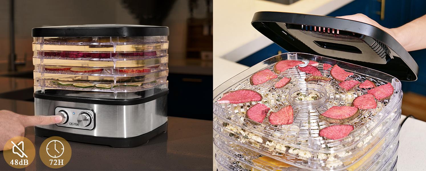 OSTBA Food Dehydrator, Dehydrator for Food and Jerky, Fruits, Herbs, Veggies, Temperature Control Electric Food Dryer Machine, 5 BPA-Free Trays Dishwasher Safe, 240W, Recipe Book Included