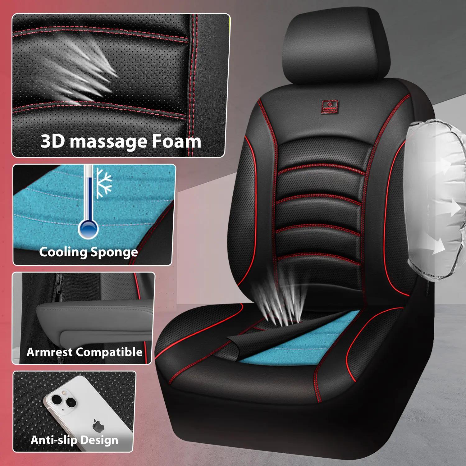 CAR PASS 3D Foam Mesh Leather Car Seat Covers Front Seats, Air Cool Mesh Front Seat Covers for Car, Universal Fit for SUV Truck Sedan Automotive, Armrest Airbag Compatible CAR PASS 3D Foam Mesh Leather Car Seat Covers Front Seats, Air Cool Mesh Front Seat Covers for Car, Universal Fit for SUV Truck Sedan Automotive, Armrest Airbag Compatible
