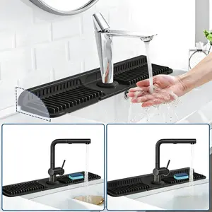 Faucet, Sink Protectors for Kitchen Sink Faucet Mat Splash Guard for Kitchen Sink Area, Longer Silicone Faucet Guard & Draining Mat
