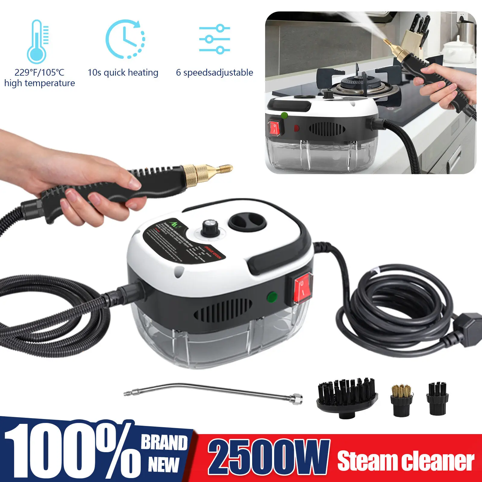 Eco Friendly Steam Cleaner 2500W High Temperature Machine Chemical Free Cleaning for Home Kitchen Sanitizing Baby Items Pet Areas White Design