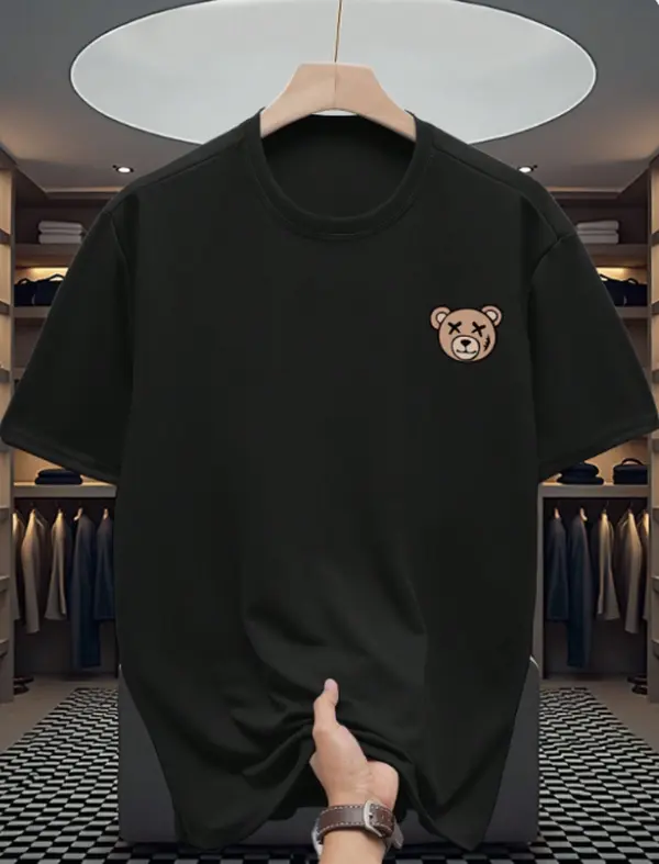 Oversize Grunge T-Shirt with Scar Eye Bear Graphic Print, Unisex Cotton Shortsleeve Top for Casual Streetwear and Daily Layering